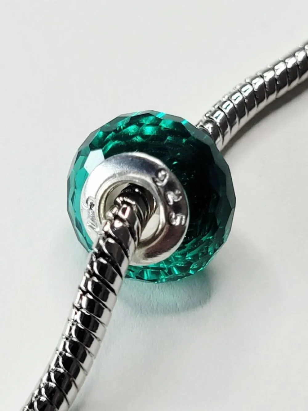 NWT 925 For Pandora Charm Bracelets Emerald Green Glass Faceted European Bead
